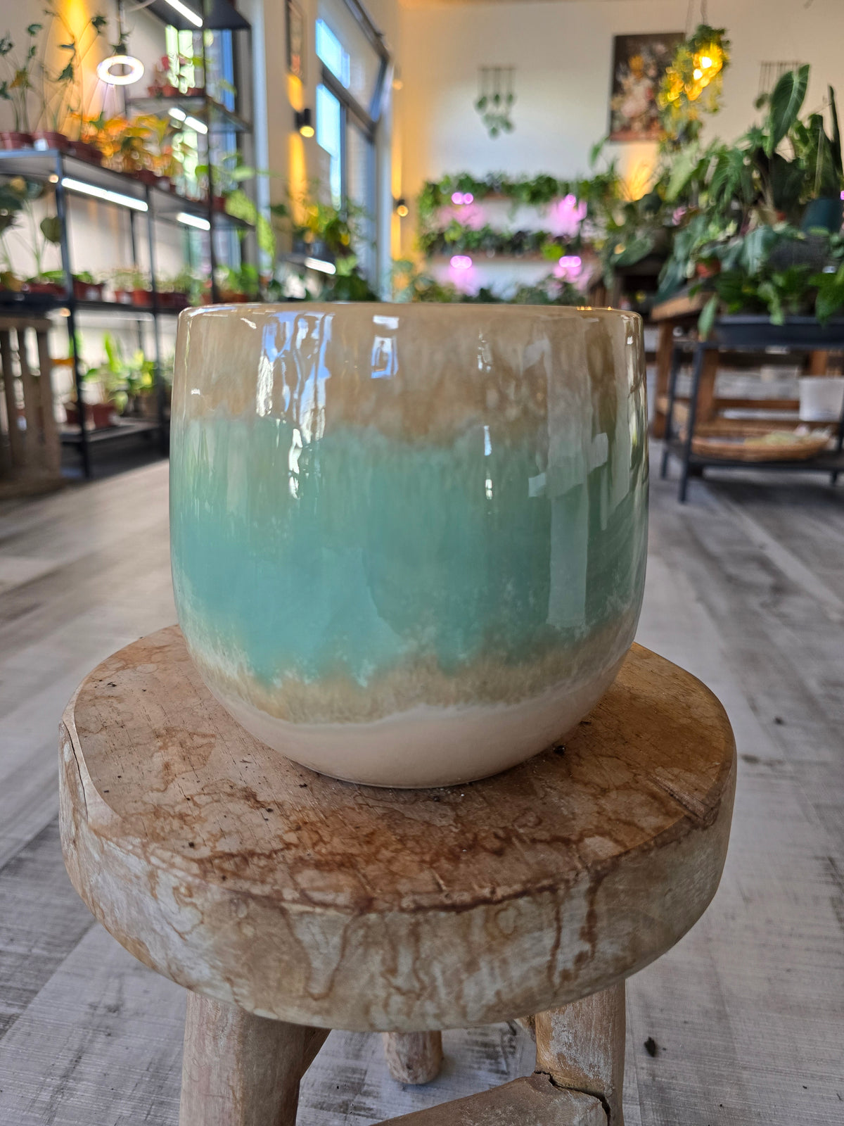 Keramiktopf 12 cm – Beige & Salbeigrün