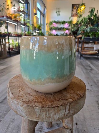Keramiktopf 12 cm – Beige & Salbeigrün